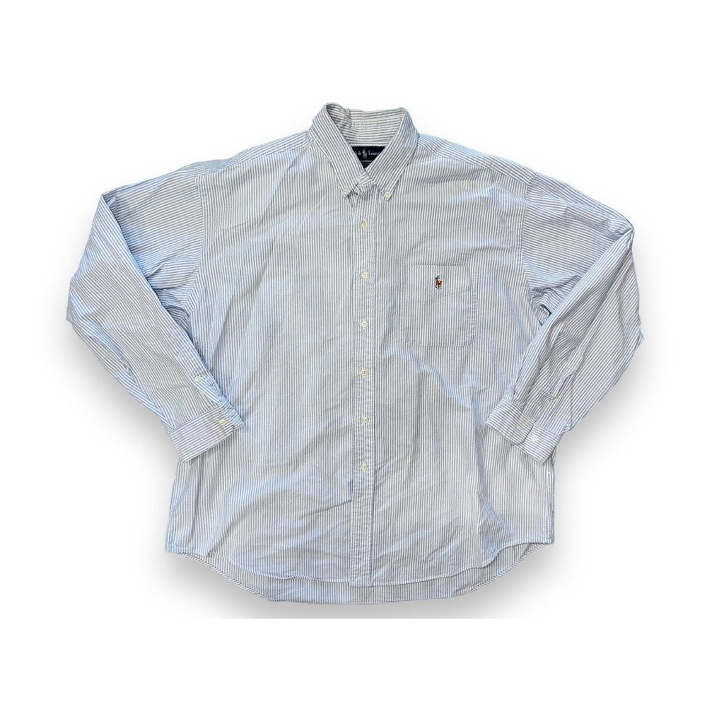 T2 Vtg Ralph Lauren Polo Striped Blue Oxford Big Shirt Top Men's XL Pony Preppy